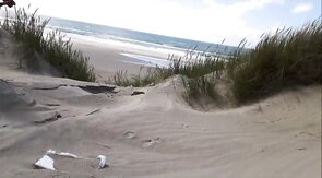 Exhibitionist Strokes Hard on the Beach
