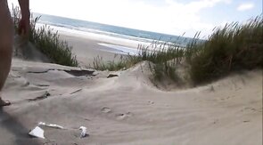 Exhibitionist Strokes Hard on the Beach