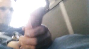 Str8 Big-Cock Hunk Strokes on the Bus