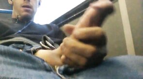 Str8 Big-Cock Hunk Strokes on the Bus