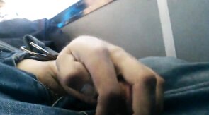 Str8 Big-Cock Hunk Strokes on the Bus