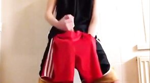 Twink Cums on Gym Shorts Solo