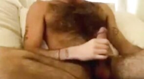 Hairy Hunk Strokes His Big Cock on Webcam