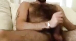 Hairy Hunk Strokes His Big Cock on Webcam