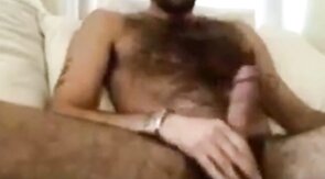 Hairy Hunk Strokes His Big Cock on Webcam