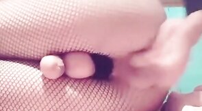 Asian Crossdresser Cums Hands-Free with Dildo