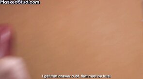 Masked muscled dude jerking off solo