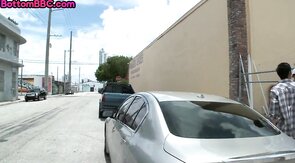 Pulled ebony hard cockbouncing outdoor