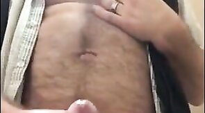 Big-Cock Bear Daddy Masturbating in Bathroom