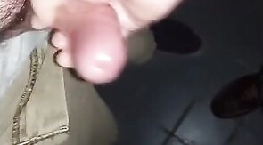 Mutual Jerk Off in a Sex Shop Video Booth: Big Cum Shot