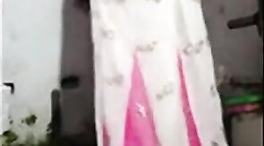 Indian Crossdresser Strips and Shows Small Cock