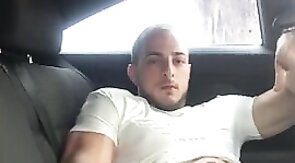 Big-Cock Guy Strokes in a Car