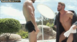 Muscled stud deepthroating his lover