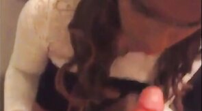 Crossdresser Gets Cummed On After Sucking Cock