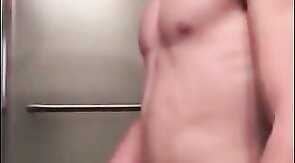 Muscular Twink Strokes His Big Cock in Bathroom Solo