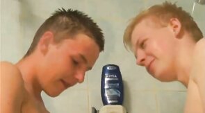 2 Twinks' Cockfight in the Shower Caught on Voyeur Cam
