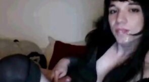 Self-Sucking Crossdresser Blasts Cum in Mouth