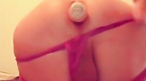Crossdresser Twink Plays with Dildo