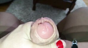 Sissy in Nylons and Skirt Strokes His Cock