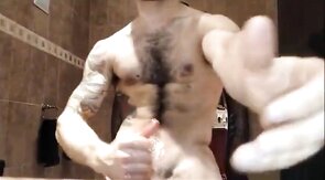 Greek Hunk Masturbates and Cums in Bathroom
