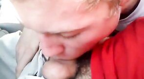 Sucking my buddy's cock in the car, he cums in my mouth - amateur video