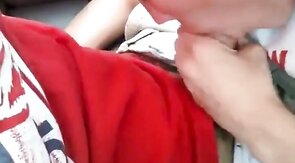 Sucking my buddy's cock in the car, he cums in my mouth - amateur video