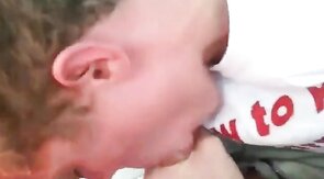 Sucking my buddy's cock in the car, he cums in my mouth - amateur video
