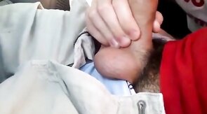 Sucking my buddy's cock in the car, he cums in my mouth - amateur video