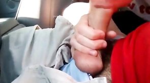 Sucking my buddy's cock in the car, he cums in my mouth - amateur video