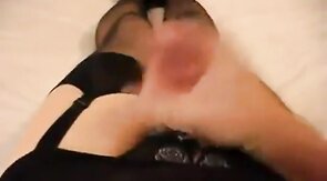 Twink Crossdresser Wanks and Cums in Stockings