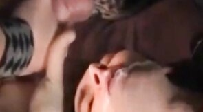 Bareback Gangbang Twink Gets Mouthful of Cum
