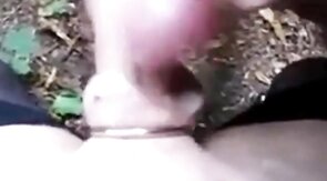 Outdoor Masturbation, Cum on His Cock