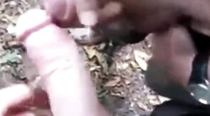 Outdoor Masturbation, Cum on His Cock