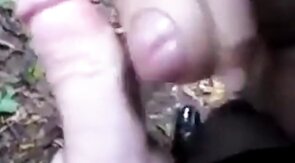 Outdoor Masturbation, Cum on His Cock