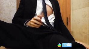 Bareback Student in the WC Takes a Cum Tribute Handjob