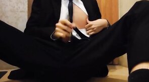 Bareback Student in the WC Takes a Cum Tribute Handjob