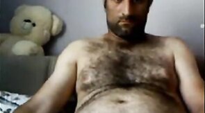 Big-Cock Turkish Bear Masturbates on Webcam