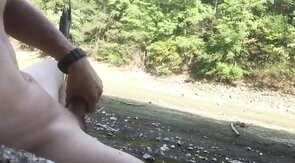 Naked Muscle Hunk Jerks Off at the Beach