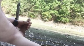 Naked Muscle Hunk Jerks Off at the Beach
