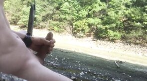 Naked Muscle Hunk Jerks Off at the Beach