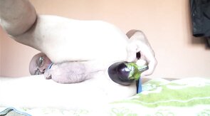 Old Gaping Ass Takes a Big Eggplant