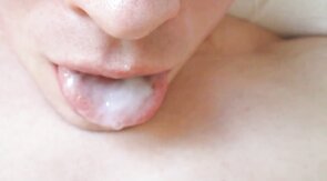 Amateur Creamy Close-Up: Slow-Mo Cum Swallowing!