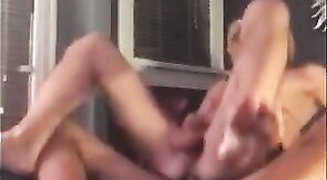 Bareback Blondy Rides Daddy's Cock