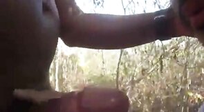 Black Guy Sucks Old Man's Cock Outdoors