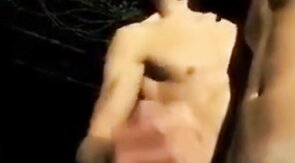 Twink Gets a Helping Hand from His Buddy Outdoors