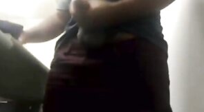 Brazilian Daddy Strokes His Big Uncut Cock at Work