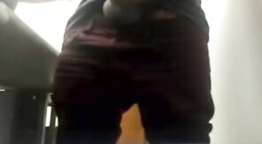 Brazilian Daddy Strokes His Big Uncut Cock at Work