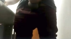 Brazilian Daddy Strokes His Big Uncut Cock at Work