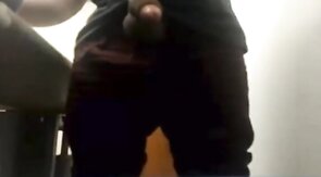 Brazilian Daddy Strokes His Big Uncut Cock at Work