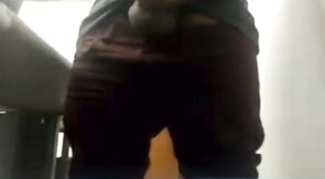 Brazilian Daddy Strokes His Big Uncut Cock at Work